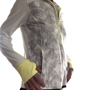 Mondetta White and Gray Active Jacket with Yellow Accents and thumb holes